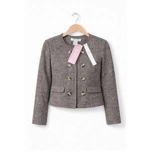 Carole Wren Petite Cropped Jacket Women PM Tweed Double Breasted Lined‎ NWT